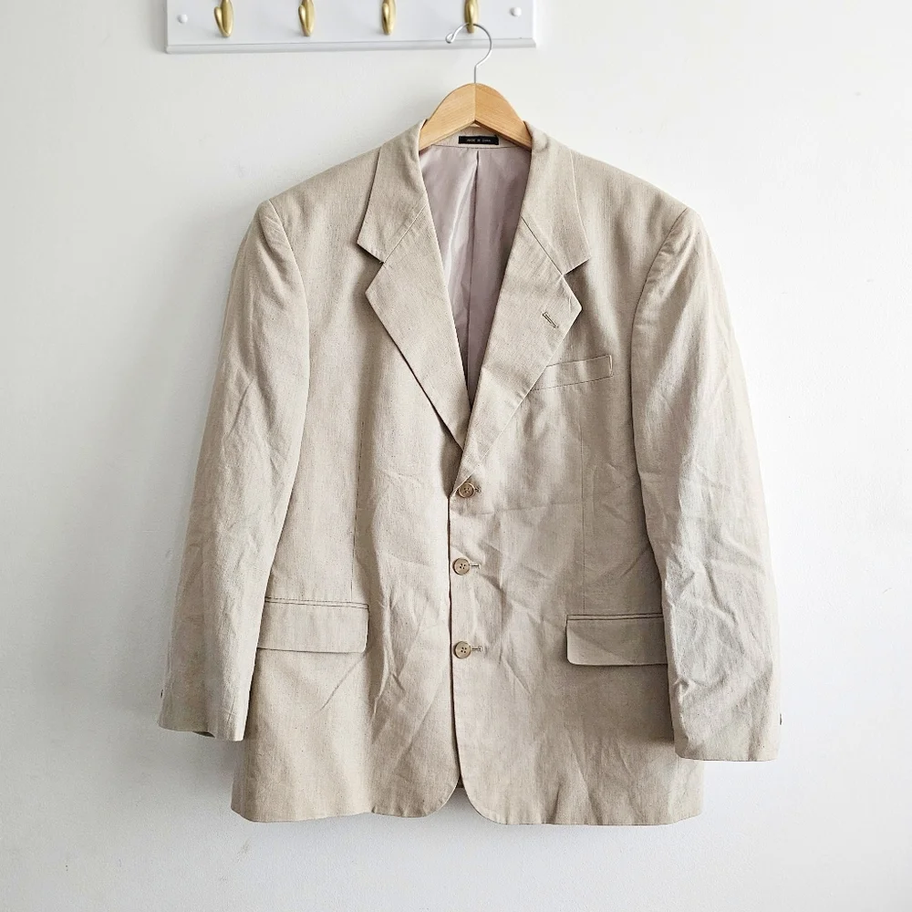 Vintage Members Only Sand Beige 55% Linen 45% Cotton Blazer Sport Coat 44R